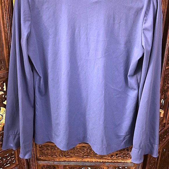 VINTAGE MARDI MODES NEW YORK BLUE BUTTONDOWN BLOUSE WITH FRILLY COLLAR SIZE 16 - Picture 4 of 4